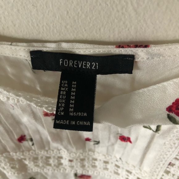 ❤️Forever 21 White Floral Peasant Cropped Top Shoulder Ties Side zipper Ruffle M - Picture 6 of 8